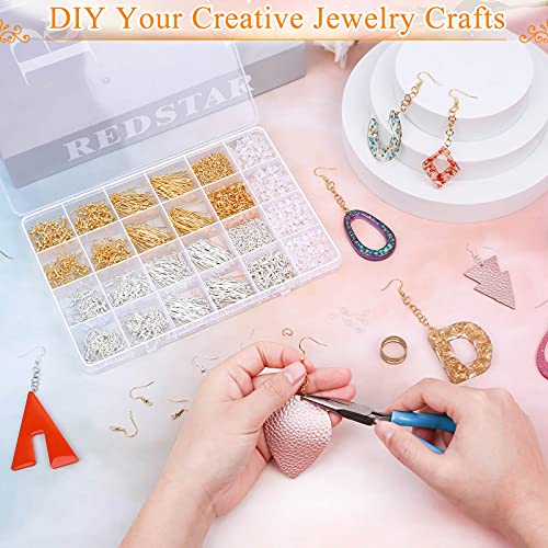 Hypoallergenic Earring Making Kit, modacraft 2000Pcs Earring Making Supplies Kit with Hypoallergenic Hooks, Earring Findings, Backs, Pins Jump Rings for Jewelry Making Supplies - size: 24 Grids-2000Pcs