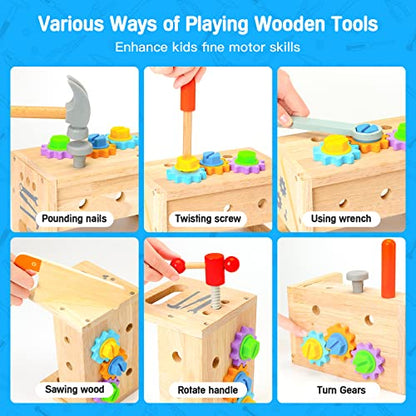 Wooden Tool Set for Kids 3 4 5 Year Old, 29Pcs Educational STEM Toys Toddler Montessori Toys for 3 Year Old Construction Preschool Learning Activities Gifts for Boys Girls Age 3-4 - size: Small