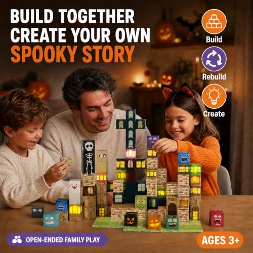 Veecafiodi Halloween Magnetic Building Blocks with Lights, 137PCS Magnetic Blocks STEM Construction Set for Kids Ages 4-8, Spooky Building Toy, Birthday Gift for Boys Girls - color: Multicolor