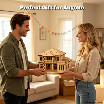 3D Wooden Puzzles for Adults, Villa Model Kit, DIY Building Puzzle - color: Original Wood Color-two Layers