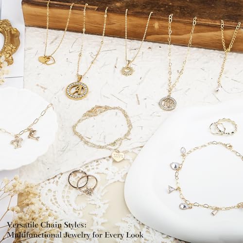 14k Gold Necklace Chains for Jewelry Making, Total 20 Feet 6 Rolls Bracelet Chains for DIY, 3.3 Feet Each Style, 14K Gold Plated Chain with Jump Rings/Lobster Clasps/Connectors - color: Gold 14k 20 Feet 6 Rolls