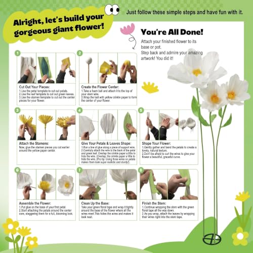 Moxweyeni 3 Pcs 5.5 ft Giant White Poppy Paper Flower DIY Kit with Stand - color: White, style: Poppy