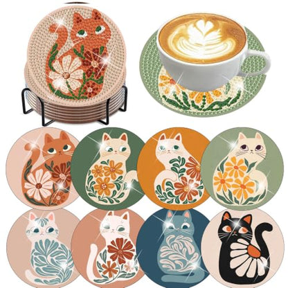 8 PCS Diamond Art Coasters Kit,Fun Cat Diamond Painting Coasters 4X4 Inch - color: Cat-2
