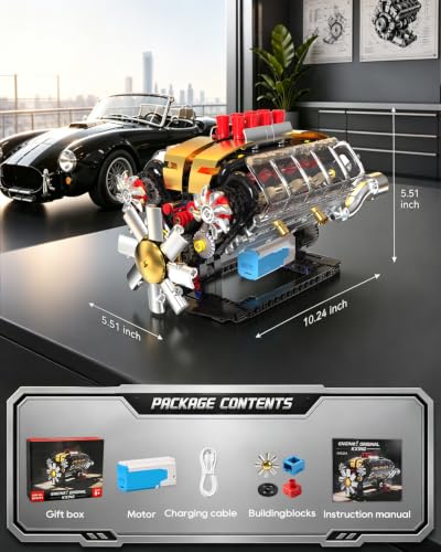 V8 Engine Model Kit, Working Engine Set with Motor for Adults Boys