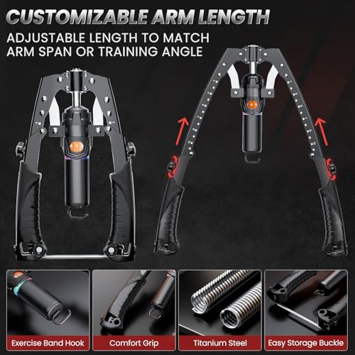 Twister Arm Trainer, 3 in 1 Hydraulic Power Chest Workout Equipment with Ab Roller Wheels and Hooks, Adjustable 22-440lbs Arm Trainer for Men Women, Home Gym Equipment for Full Body Strength Training - color: black