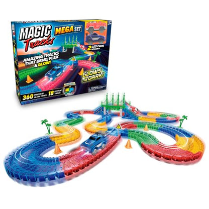 Magic Tracks Mega Set, Race Car Track Set for Kids with 2 Cars, Bendable Flexible Race Track for Kids Ages 4-8 | Playset with 2 Toy Cars & Accessories | Easy Snap Together