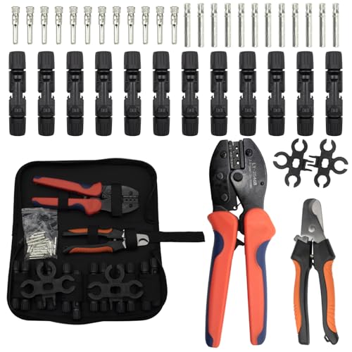 Solar Crimper Stripper Kit with 12 Connectors - color: Mc4-12set-with Stainless Steel Scissor