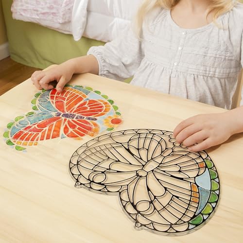 Melissa & Doug Stained Glass Made Easy Activity Kit: Butterfly - 140+ Stickers Kids Sticker Stained Glass Craft Kit; Sun Catchers for Kids Ages 5+