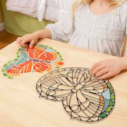 Melissa & Doug Stained Glass Made Easy Activity Kit: Butterfly - 140+ Stickers Kids Sticker Stained Glass Craft Kit; Sun Catchers for Kids Ages 5+