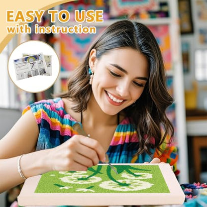 DOODLREAM Dandelion Flower DIY Punch Needle Embroidery Kit for Adult Beginner, 9.4" Green Grass Punch Stitching Craft Set for Starter with Frame, Fabric Pattern, Threader, Yarn, Pinch Needle - color: Dandelion