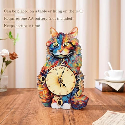 3D Wooden Puzzles for Adults, Maine Coon Clock Cat Wooden Puzzle DIY Craft - color: Maine Cat