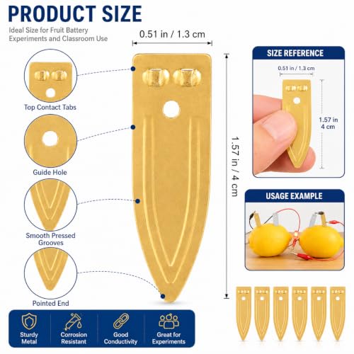Garneck 30pcs Copper Zinc Electrode Strips: Metal Anode Plate Set for Fruit Battery Experiment Supplies Lemon Potato Science Projects Electroplating STEM Classroom Supplies (Pack of 3) - size: 4x1.1x0.1cm (Pack of 3)