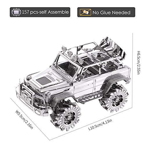 Piececool 3D Metal Puzzle for Adult SUV Car Model Kits, Vehicle Car Models Building Kit, Brain Teaser 3D Puzzle DIY Craft Kits, Birthday, 157 Pcs - color: Silver Suv