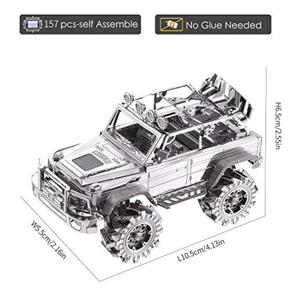 Piececool 3D Metal Puzzle for Adult SUV Car Model Kits, Vehicle Car Models Building Kit, Brain Teaser 3D Puzzle DIY Craft Kits, Birthday, 157 Pcs - color: Silver Suv