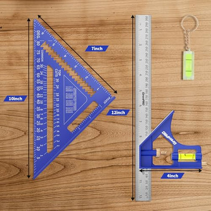 GRENPRO Combination Square Set, 7 & 12 Inch Aluminum Zinc Carpenter Tool - style: With Bubble Level