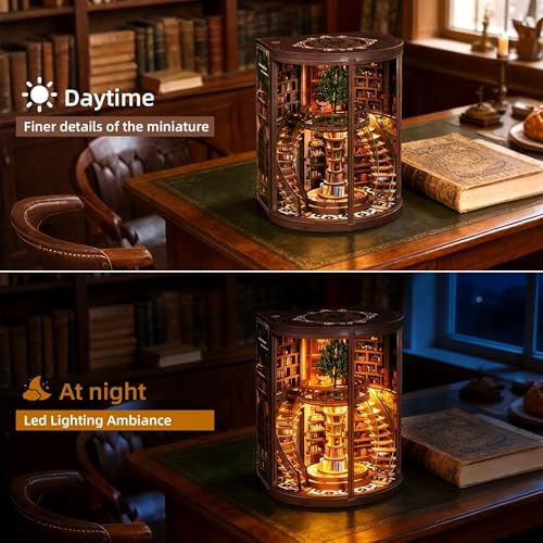 CRIOLPO Book Nook Kits DIY Miniature House Kit with LED Lights for Adults - color: Wisdom Annual Rings