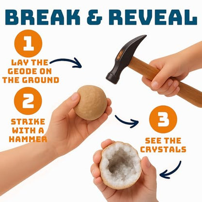 TruEnergy Break Your Own Geodes Kit – 3 to 4 Real Geodes 3.5"–4.5", 90% Hollow Rate, Crack Open & Discover Crystals – STEM Geology Rock Kit, Science Gift for Kids Ages 6+, Party Favors XL - size: X-Large (3.5"-4.5")