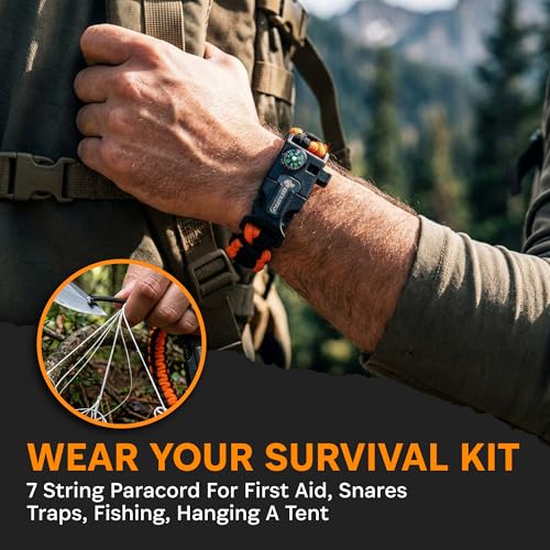 Tactical Paracord Survival Bracelets - style: 1 Black Bracelet - 1 Orange w/ Black Bracelet