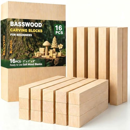 Basswood Carving Blocks 16 PCS: 6" x 1" x 1" Soft Whittling Wood Blanks - color: 16 PCS (6" x 1" x 1")