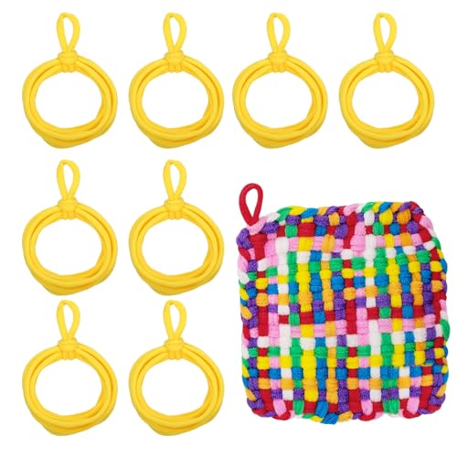 MECCANIXITY 50 Pcs Potholder Loom Refill Loops, Elastic Potholder Weaving Refill Loops Knitting Kit Supplies in Rainbow Colors for Girls Beginners DIY Crafts 7" Weaving Loom, Yellow - color: Yellow