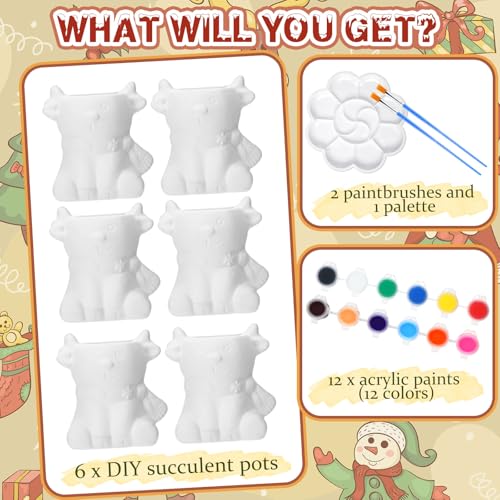 Pasimy 6 Set Ceramics to Paint DIY Succulent Planter Pots, Elk - style: Elk