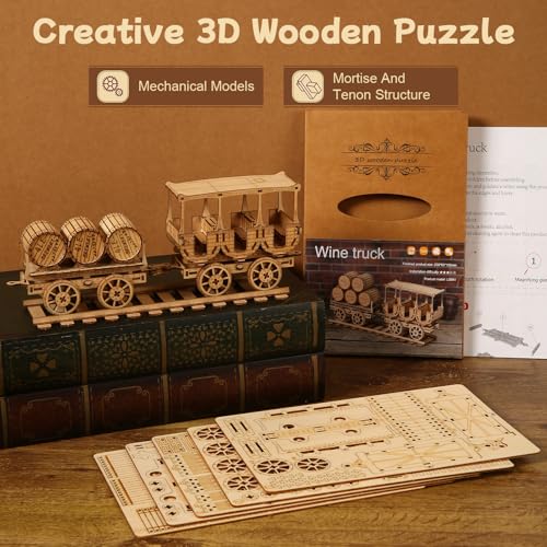 3D Wooden Puzzle for Adults, Mechanical Wine Truck Model, DIY Vehicle Model Building Kit Handicraft Wood Craft Hobbies Toy, Birthday for Hobbyist 14+ Family Women Men, 278 Pcs - style: Wine Truck