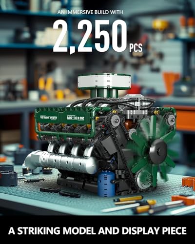 Mould King 10182 V8 Engine Building Blocks Sets, MOC V8 Tank Engine Model Kit with Battery and Motor, Collectable 8-Cylinder Combustion Car Engine Model Toys for Adults (2250+PCS) - style: MK-10182 engine