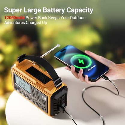 Mesqool 12000mAh Emergency Radio, Auto NOAA Weather Alert Digital - color: Yellow with Black
