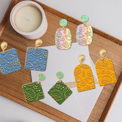 CHGCRAFT Ocean Shells Clay Texture Mat Ocean Animal Clay Modeling Pattern Pad Texture Sheets for Polymer Clay Making Earrings Jewelry, 4x2.6inch - style: Ocean Shells