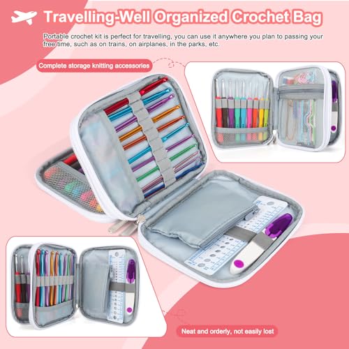 Katech Crochet Hooks Kit with Case, 99-Piece Crochet Hooks Set DIY Crochet Needles Yarn Weave Kits for Knitting Gloves and Sweaters, Ergonomic Lace Crochet Hook for Fine Working - color: Upgraded Crochet Set