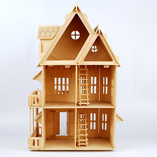 NWFashion 17" Wooden 6 Rooms DIY Kits 3D Puzzle for Christmas Party Halloween House (Gothic) - color: Gothic
