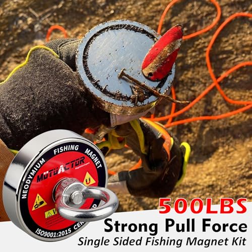 MUTUACTOR Magnet Fishing Kit,Φ2.36''Heavy Duty Neodymium N52 Magnet with 20m(64 Foot) Durable Rope,500lbs Pulling Force Permanent Strong Rare Earth Magnets for Lifting Objects Hunting Lost Treasures - style: 500lb Magnet--Φ 2.36"