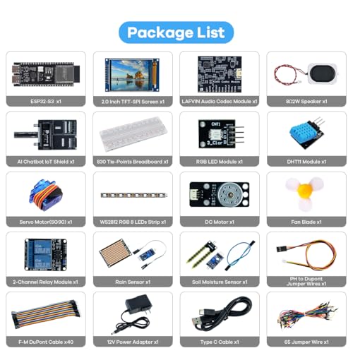 LAFVIN AIoT Starter Kit, ESP32-S3 AI Voice Control Electronics Starter Kit, DHT11 Temperature Humidity Sensor, Servo, Relay for Smart Home & IoT DIY Projects