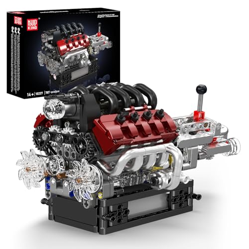 Mould King V8 Engine Building Kit, Build Your Own Engine Model Kit that Runs, STEM Engineering & Physical Science Experiment Set with Battery & Motor, Car Engine for Age 14+/Adult(787 Pcs)