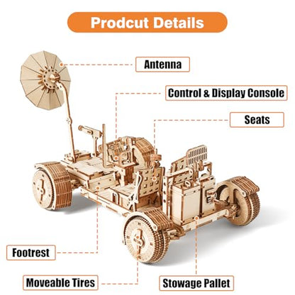 3D Wooden Puzzle for Adults, Lunar Rover Wooden Model Building Set, Self Assembly Mechanical Lunar Roving Vehicle Construction Craft Set, DIY Lunar Terrain Vehicle Wood Model Gift, 388 PCS - style: Lunar Rover