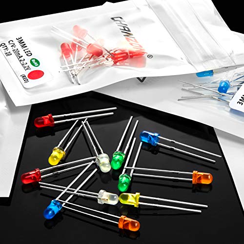 CHANZON 60 pcs(6 Colors x 10 pcs) 3mm LED Diode Lights Assored Kit Pack (Diffused Round DC 3V 20mA) Lighting Bulb Lamps Electronics Components 3 mm Light Emitting Diodes Parts - color: A) 6 Colors X 10pcs = 60pcs