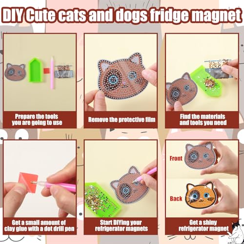 Remuuly 30 Pcs Cat and Dog Diamond Painting Magnets Diamond Art Magnets Kit - color: Cat and Dog