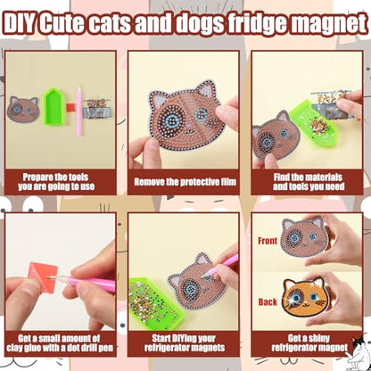 Remuuly 30 Pcs Cat and Dog Diamond Painting Magnets Diamond Art Magnets Kit - color: Cat and Dog