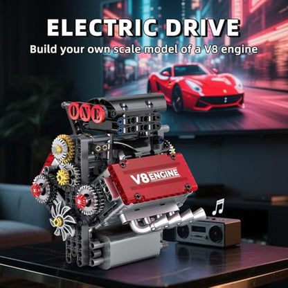 WINGIFT V8 Engine Building Set,V8 Engine Model kit that Run,Build Your Own STEM Mini V8 Model Engine Kit with Battery and Motor,8-Cylinder Car Engine Building Engineering Toys for Kids Adults(478PCS)
