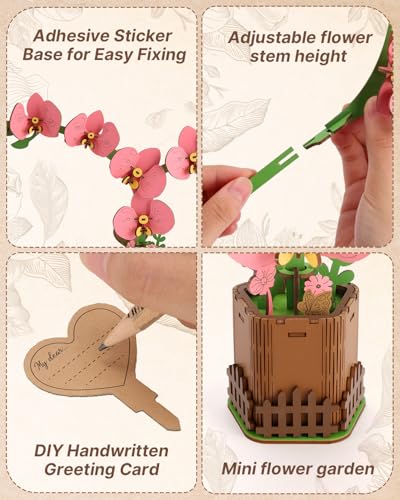 Kaayee 3D Wooden Flower Puzzles Phalaenopsis, Wood Flowers Craft for Adults - color: Phalaenopsis