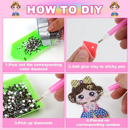 Labeol Diamond Art Kits for Kids with 5D Diamond Creat Your Own GEM Keychains Arts and Crafts for Kids Ages 8-12 Christmas Stocking Birthday Gifts for Kids 6+ - style: Princess