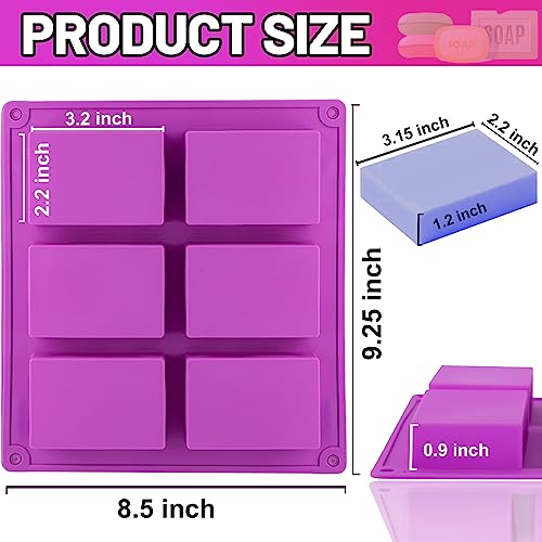 Lerykin 4 Pack Silicone Soap Molds, 6 Cavities Rectangle Silicone Soap Mold, Great for Homemade Craft Soap Bar Mold, DIY Chocolate Molds, Cake Molds & Ice Cube Trays - Just Pop Out (Purple & Pink) - color: Pink+Purple - Rectangle