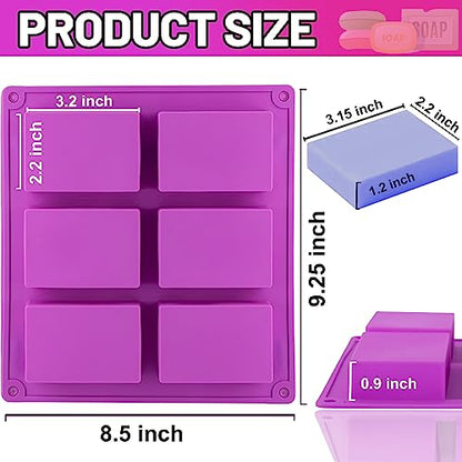 Lerykin 4 Pack Silicone Soap Molds, 6 Cavities Rectangle Silicone Soap Mold, Great for Homemade Craft Soap Bar Mold, DIY Chocolate Molds, Cake Molds & Ice Cube Trays - Just Pop Out (Purple & Pink) - color: Pink+Purple - Rectangle