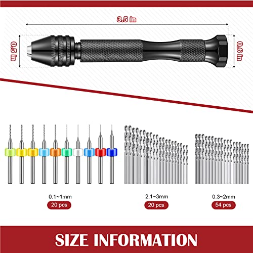 Vinsot 95 Pcs Micro Drill Bits Set with Pin Vise Hand Drill, Black - color: Black