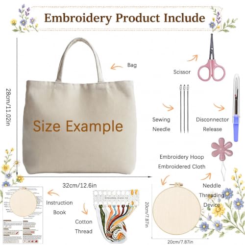 ARTopet Embroidery Tote Bag Kit for Beginners Flower Canvas Cross Stitch Handbag with Hoops Needles Threads Reusable Grocery Bag for Women-Flowers - color: Flowers