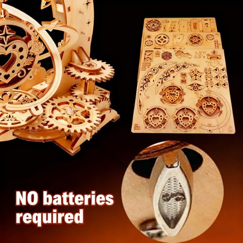 3D Wooden Puzzles for Adults Teens DIY Music Box Wood Model Kit Craft Kits - style: moon