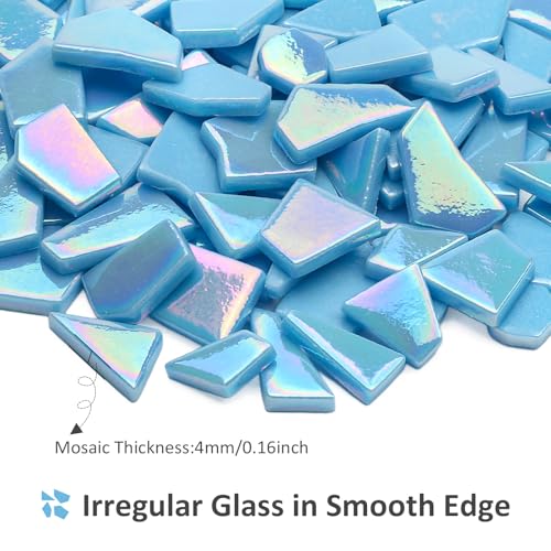 Youway Style 200g Iridescent Blue Glass Mosaic Tiles for Crafs Bulk - color: Blue, size: 200g