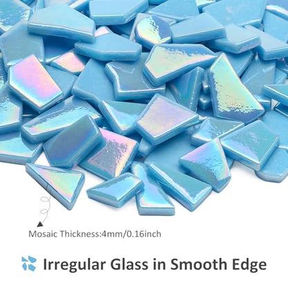 Youway Style 200g Iridescent Blue Glass Mosaic Tiles for Crafs Bulk - color: Blue, size: 200g