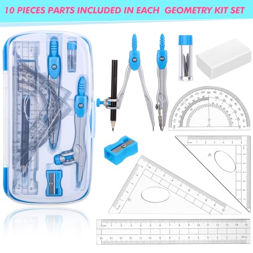 Zonon 24 Sets Math Geometry Kit, 10 Pcs Compass Rulers Protractor School