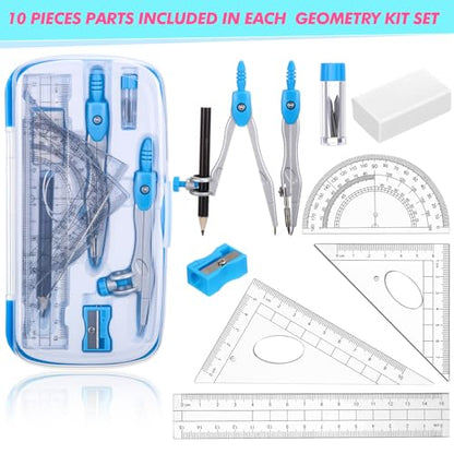 Zonon 24 Sets Math Geometry Kit, 10 Pcs Compass Rulers Protractor School